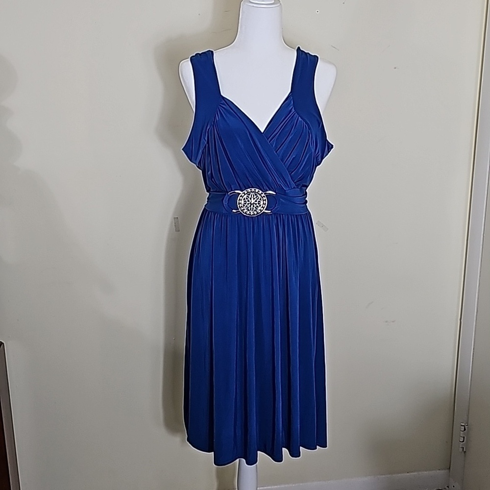 Liquid Royal Blue With Siler Waist Buckle Cocktail Dress Size 24/26